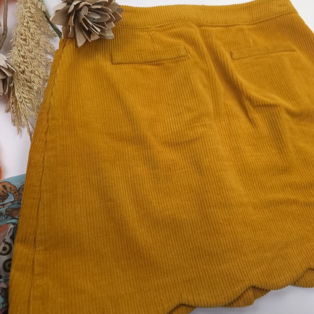 New Harper Button-Front Corduroy Mini Skirt in Mustard Sz M - Picture 9 of 9